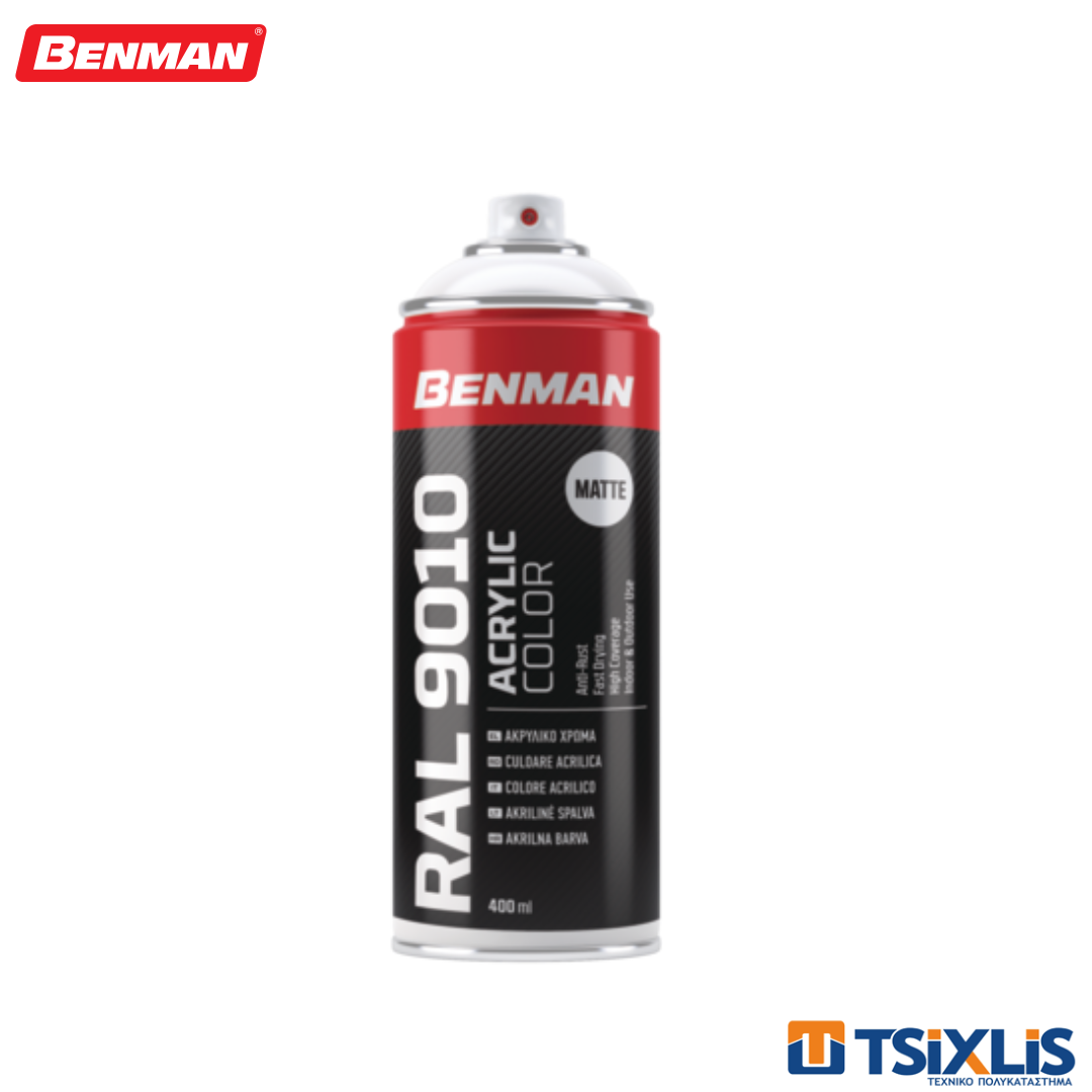 Spray Ακρυλικό Xρώμα BENMAN Λευκό ΜΑΤ 400ml - (28529)