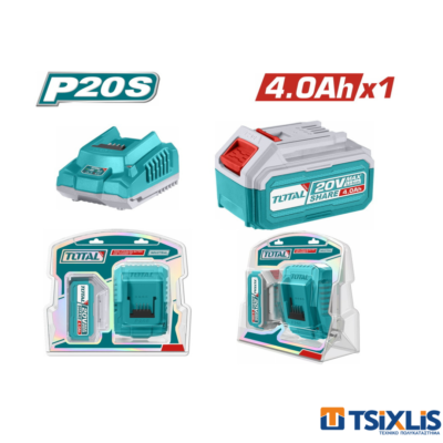 Σετ Μπαταρίες TOTAL Li-ion 20v/4Ah TFBLI2002 & Φορτιστής P20s TFCLI2001 - (TFBCPK1214)