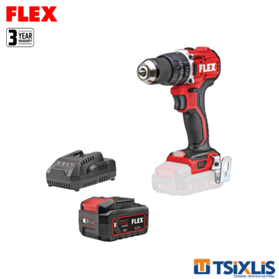 Σετ Κρουστικό Δραπανοκατσάβιδο 18v FLEX 65Nm PD2G-EC LD-C & Μπαταρία 1x5.0Ah & Φορτιστής 3,0A  - (D00537)