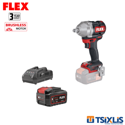 Σετ Μπουλονόκλειδο Μπαταρίας 18V FLEX 750Nm IW1/2" 750-EC.C & Μπαταρία 1x5.0Αh & Φορτιστής - (D00543)