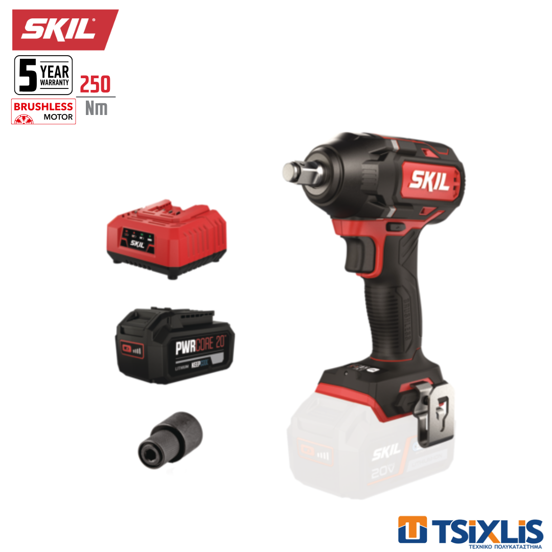Σετ Μπουλονόκλειδο Μπαταρίας 20v SKIL 250Nm 3281CA & Μπαταρία 1x4.0Ah & Ταχυφορτιστής 6.0Α - (D00467)