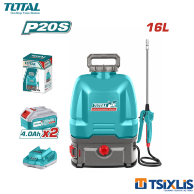 Ψεκαστήρας Πλάτης Μπαταρίας 20V TOTAL 16L & Μπαταρίες 2x4.0Ah & Φορτιστής - (TSPLI201644E)