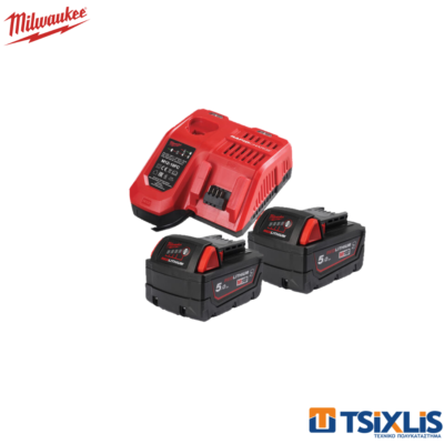 Σετ MILWAUKEE Μπαταρίες 18v/5.0Ah M18 B5-CR & Ταχυφορτιστής M12-18FC - (4932479831)
