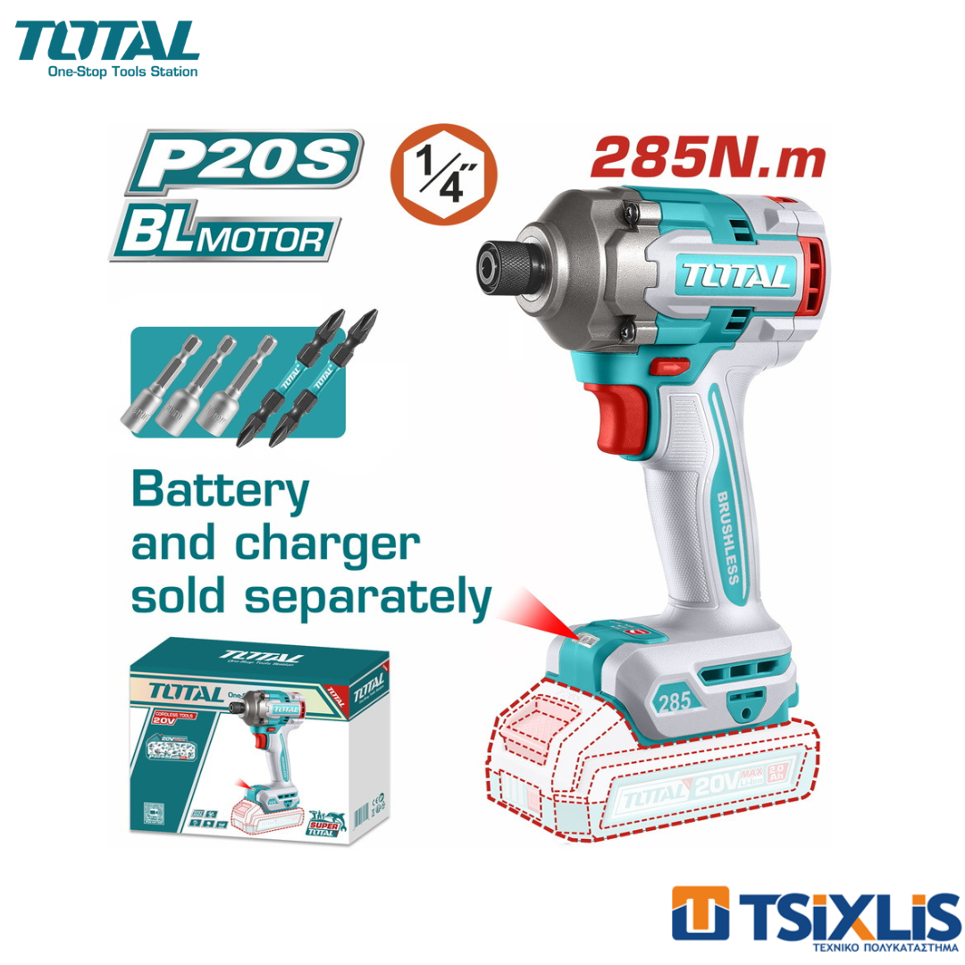 Παλμικό Κατσαβίδι Μπαταρίας 20v / 285Nm TOTAL SOLO - (TIRLI20281)