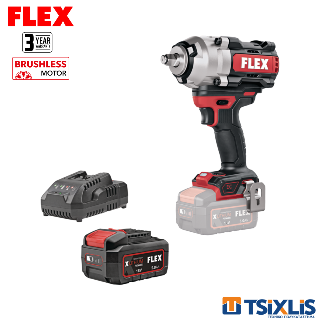 Σετ Μπουλονόκλειδο Μπαταρίας 18v FLEX 1500Nm IW1/2" EC.C & Μπαταρία 1x5.0Ah & Φορτιστής - (D00546)